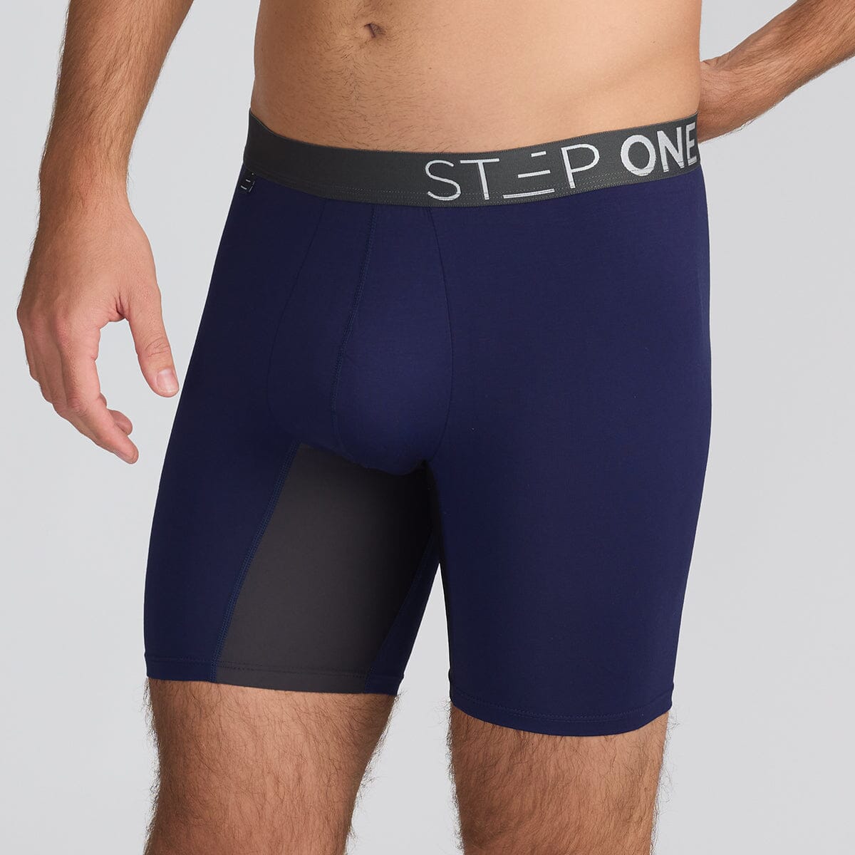 Boxer Brief Dark Blue Men's Underwear with Black Panels - Model:Angus