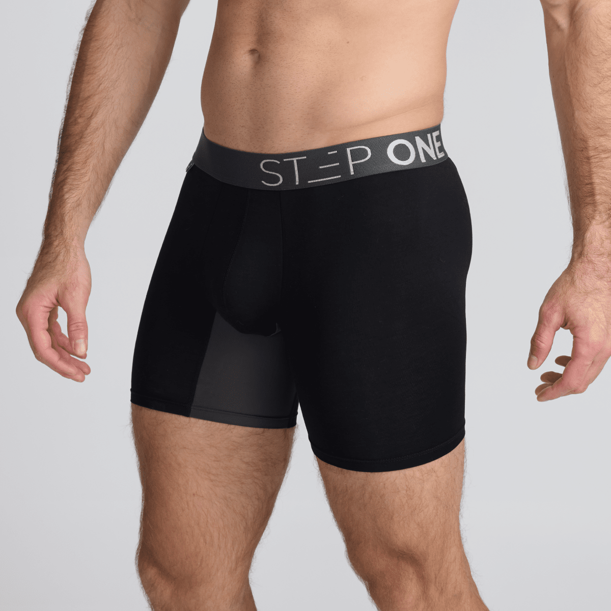 Men's Bamboo Underwear Boxers in black and grey - Model:Skyler