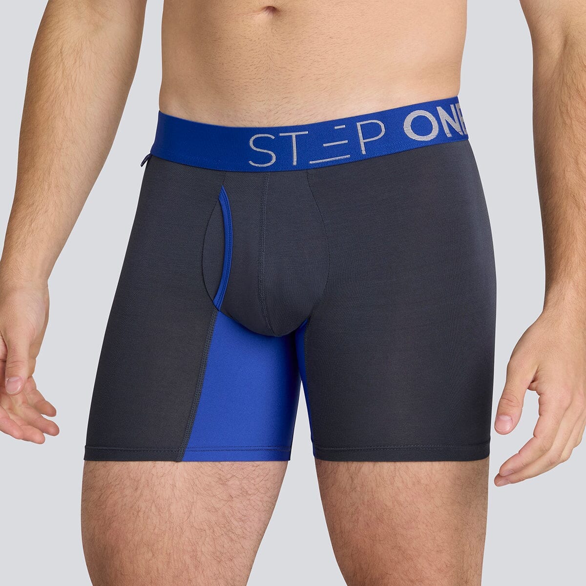 Boxer Brief Fly - Dark Grey/Blue - Bamboo Underwear