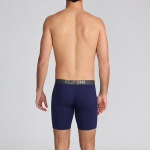 Boxer Brief Dark Blue Men's Underwear with Black Panels - Model:Angus