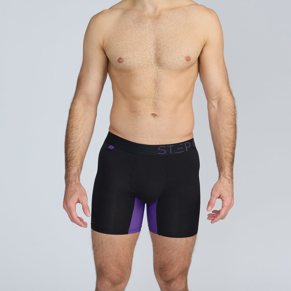 Boxer Brief - Black & Purple - Bamboo Underwear - Model:Skyler