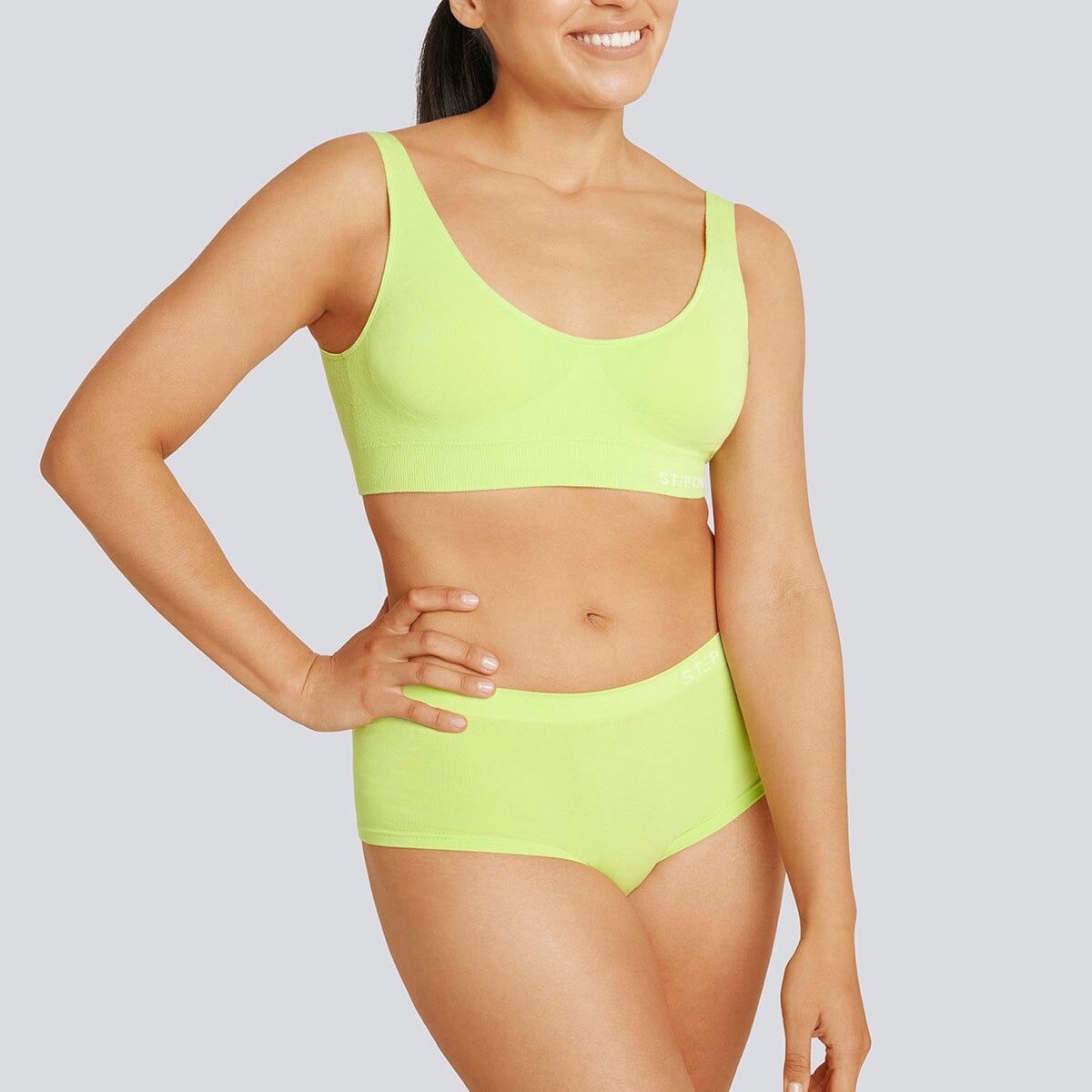 Women's SmoothFit Padded Bra - Acid Lime - Bamboo Underwear - Model:Natalia