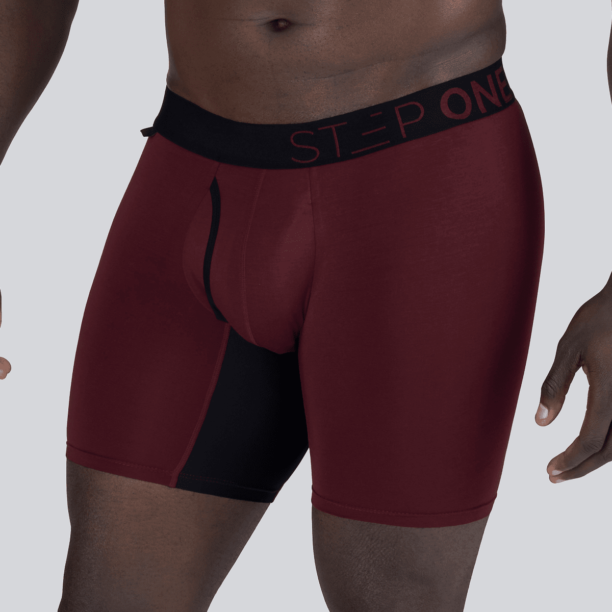 Boxer Brief Fly - Burgundy & Black - Bamboo Underwear