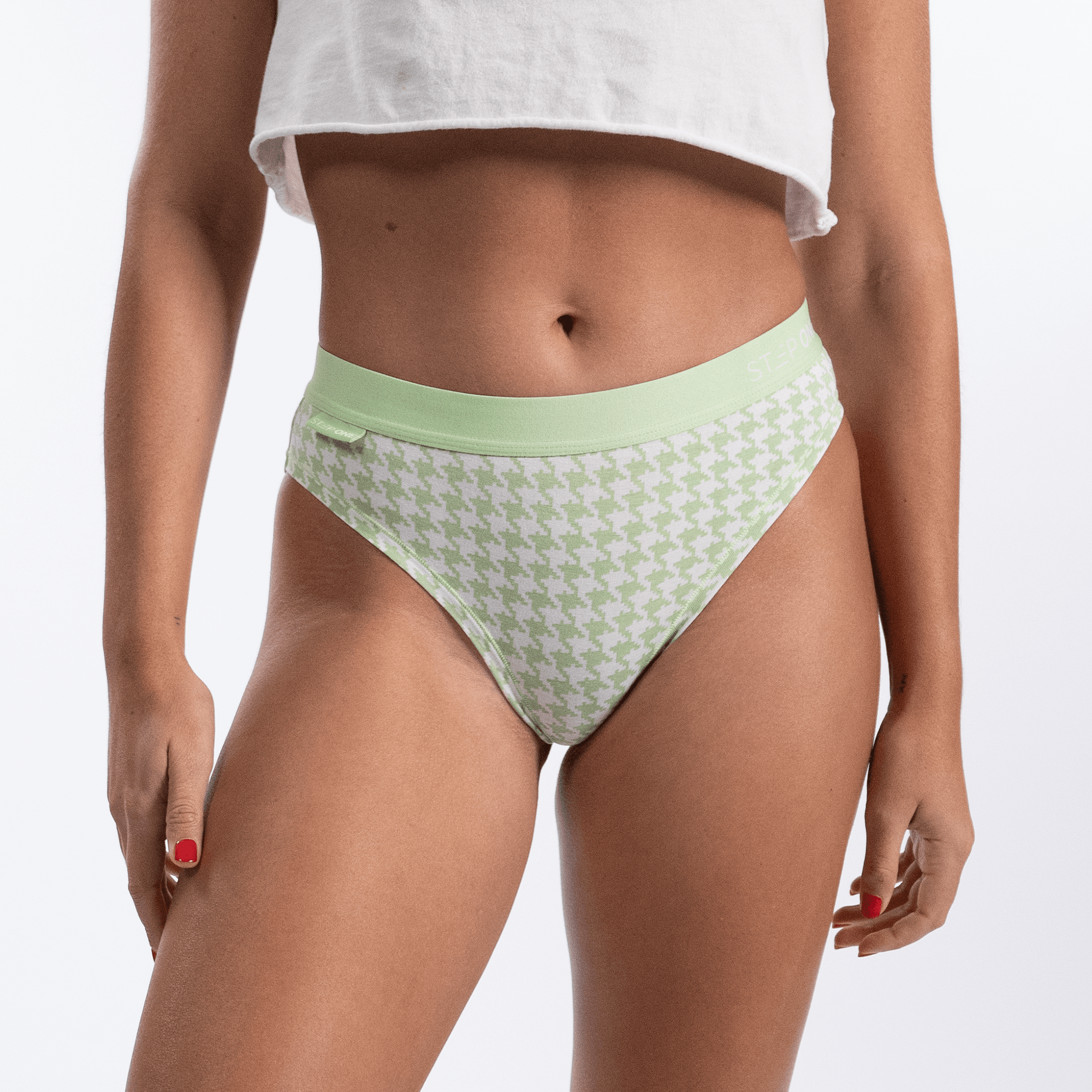 Women's Bikini Brief - Green Houndstooth