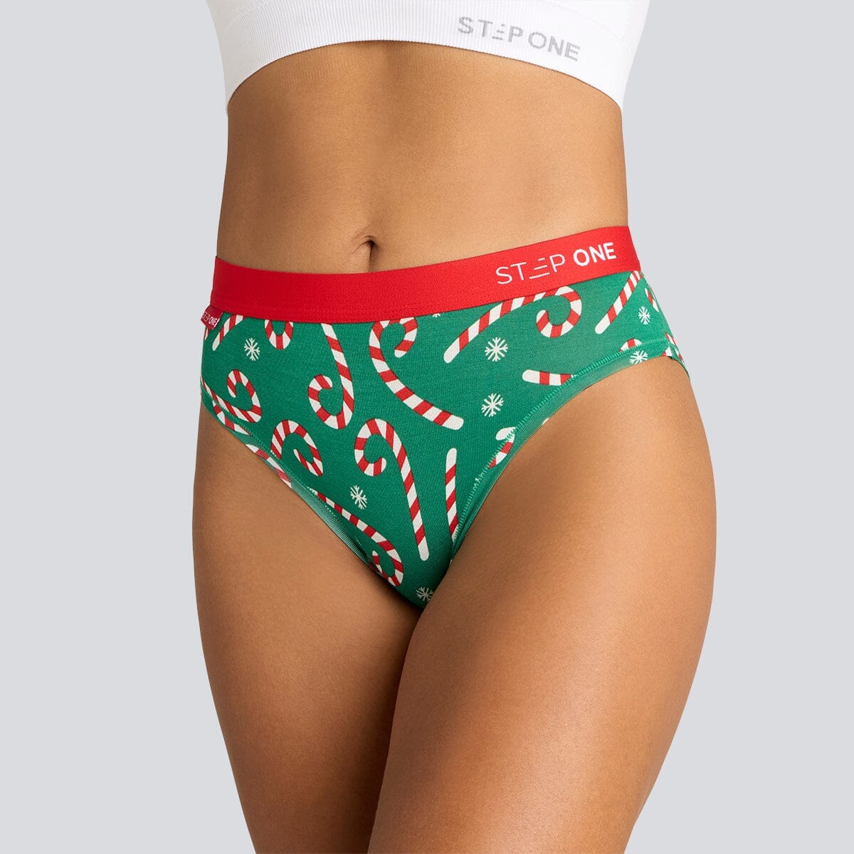 Women's Bikini Brief - Candy Canes - Bamboo Underwear - Model:Yolanda