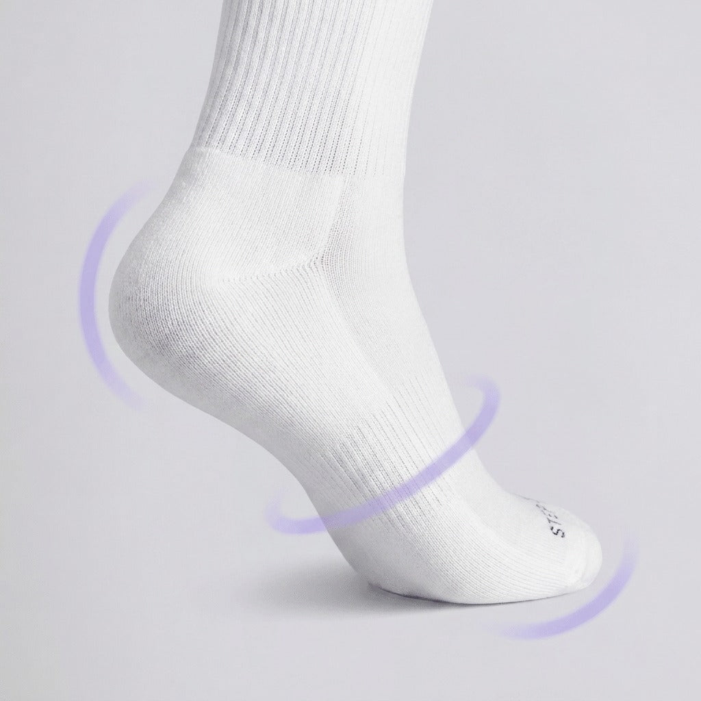 Step One crew sock with the reinforced heel and toe highlighted